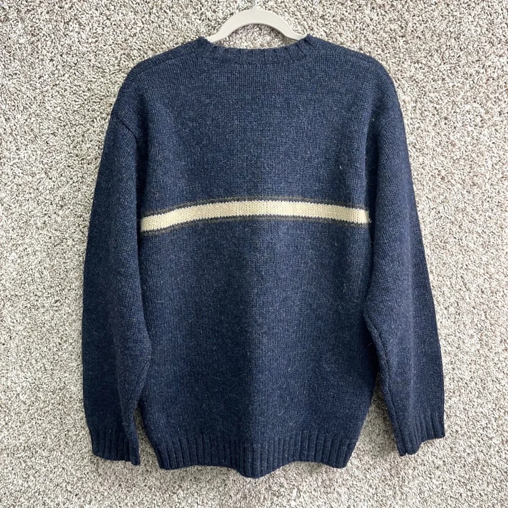 J. Crew Sweater Men's Large Blue 100% Shetland Wool Striped Crewneck NWT